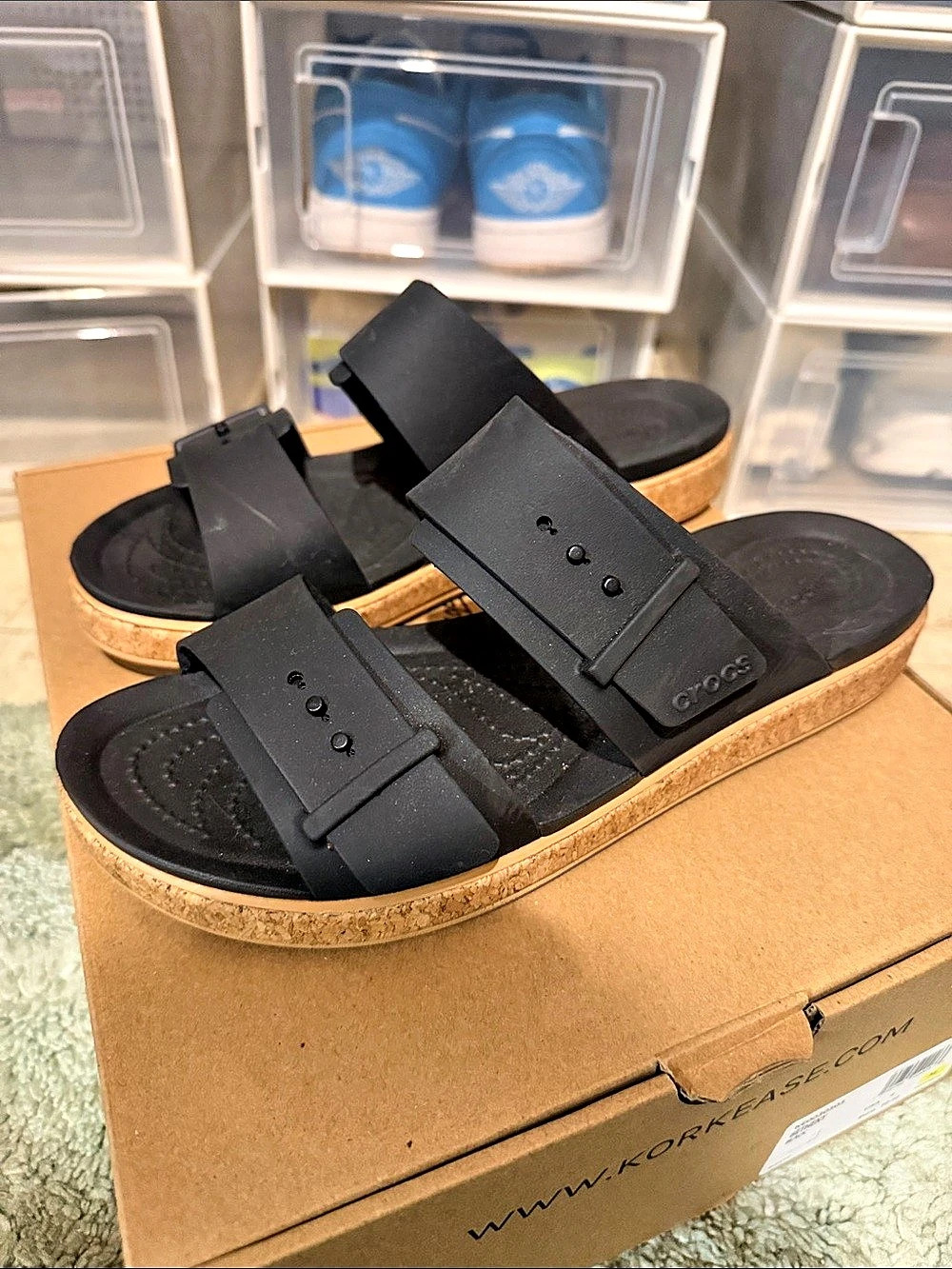 Crocs Brooklyn Cork Platform Sandals Black US 9